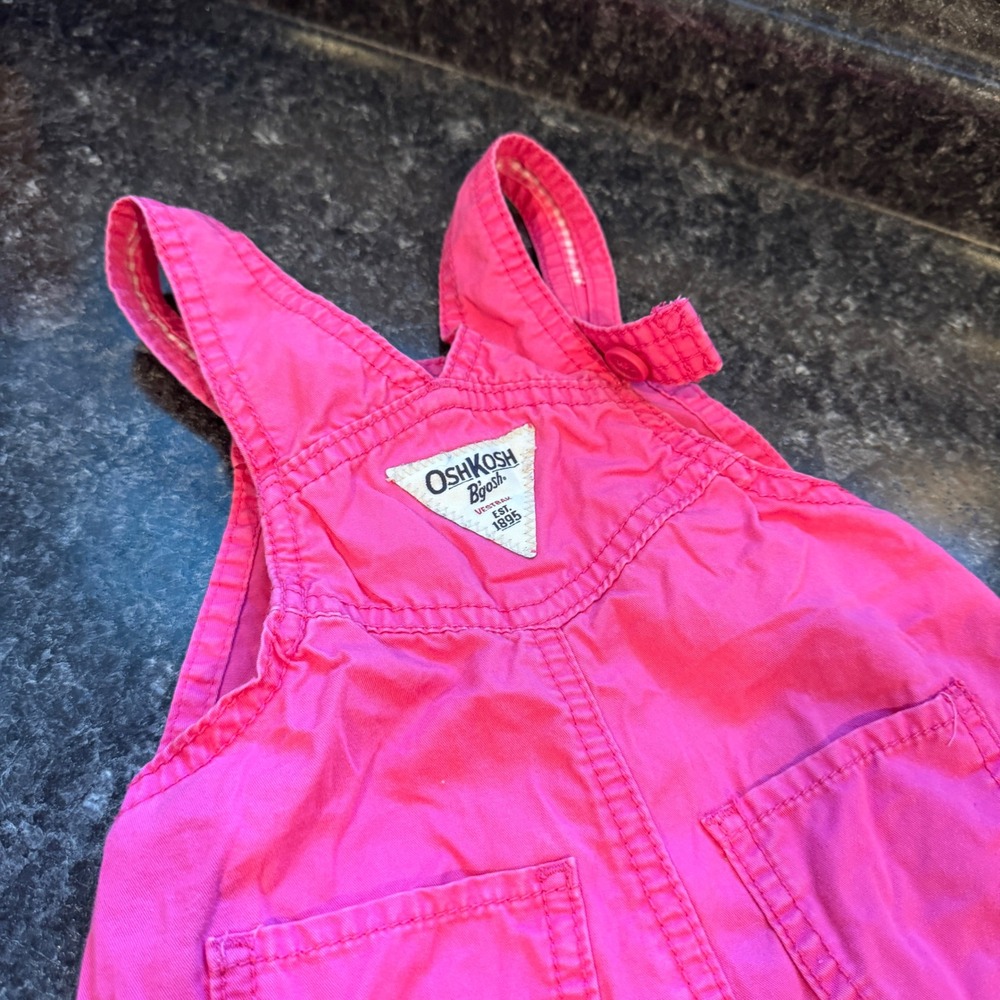 OshKosh Bgosh Pink Gingham Trim Cotton Shortalls 18 Months - Picture 8 of 8